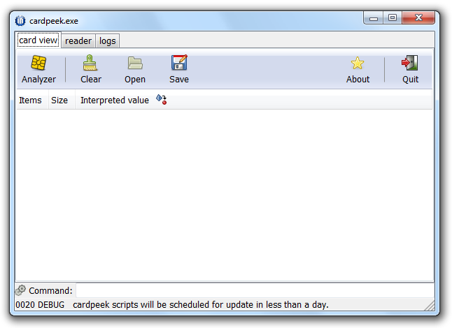 Screen capture showing Cardpeek main window.